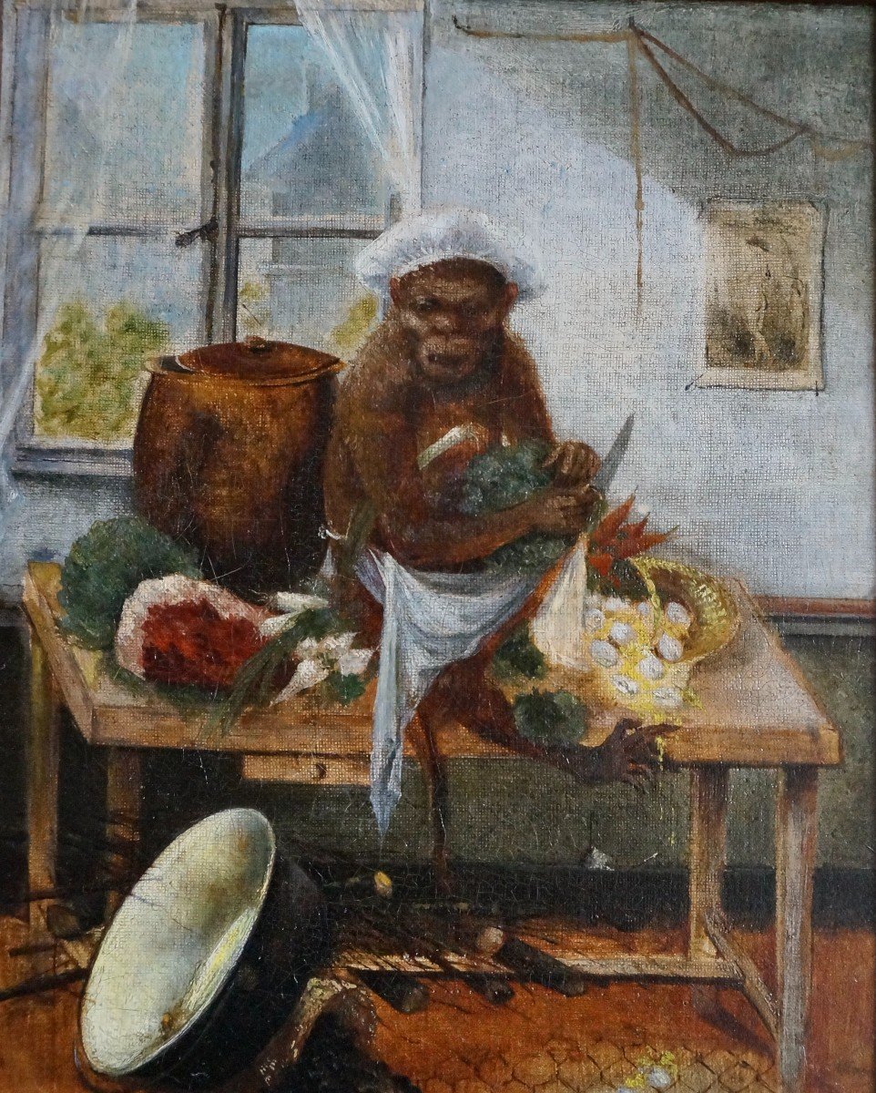 French School Painting The Monkey Cook-photo-2