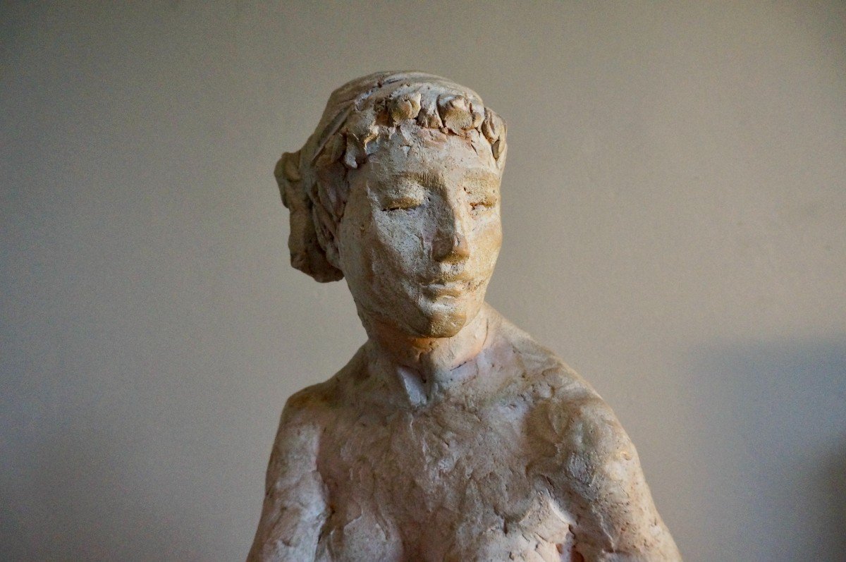école Française terre cuite originale femme nue pensive signée-photo-1