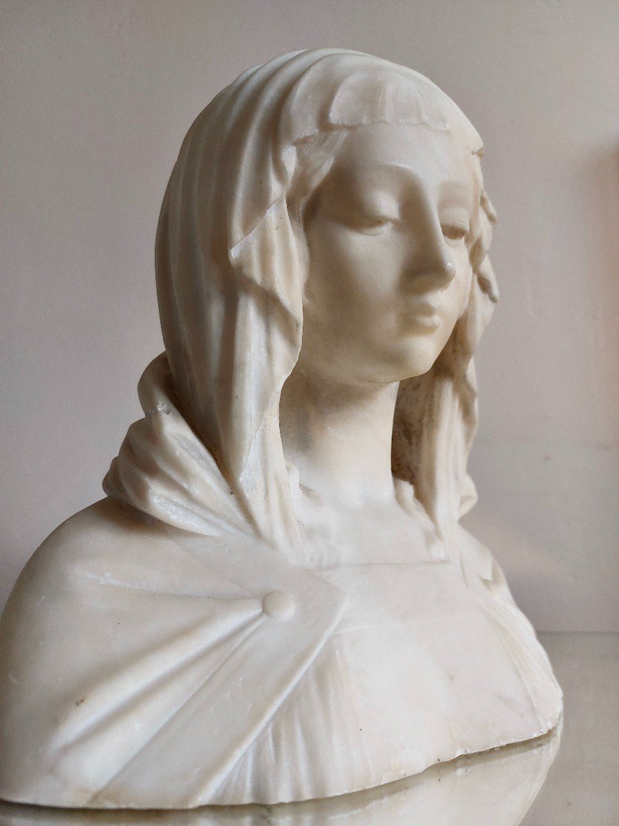 Bust In Alabaster Representing A Draped Young Holy-photo-2
