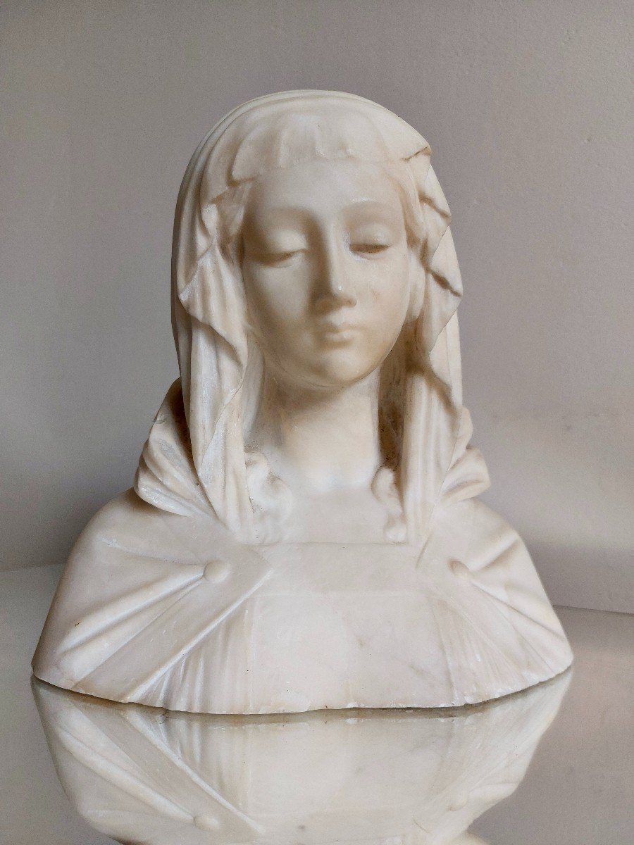 Bust In Alabaster Representing A Draped Young Holy-photo-3