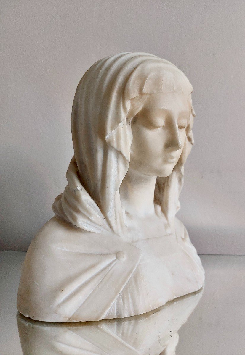 Bust In Alabaster Representing A Draped Young Holy-photo-4