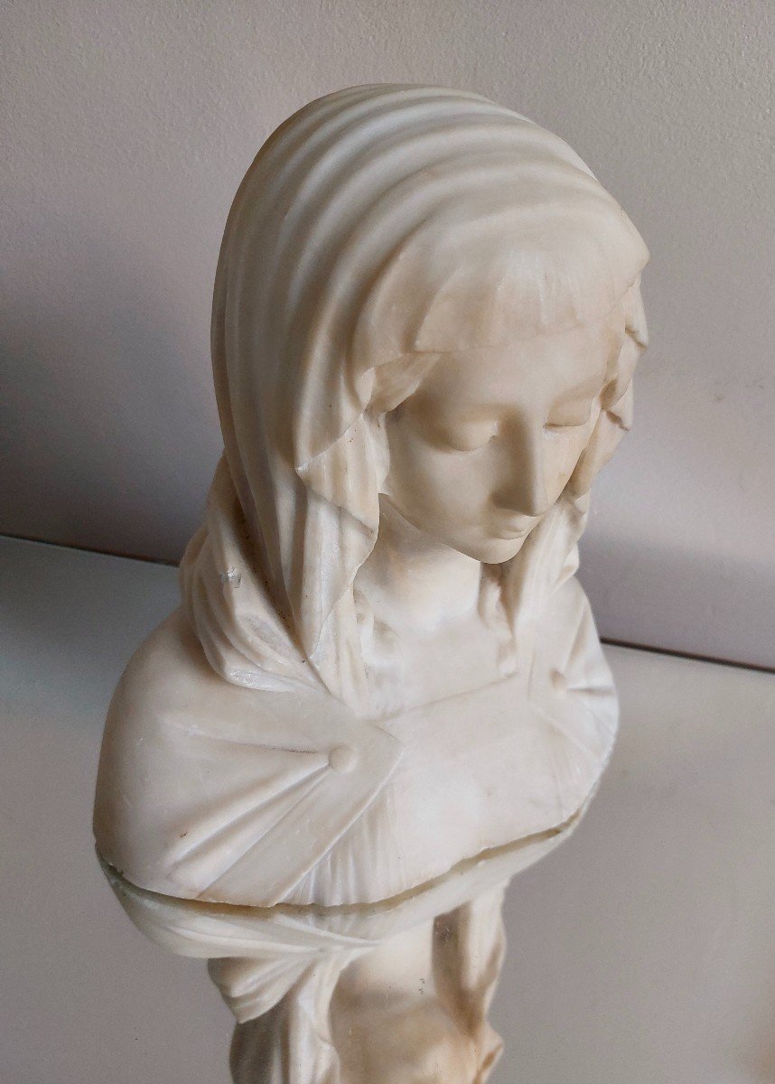 Bust In Alabaster Representing A Draped Young Holy-photo-1