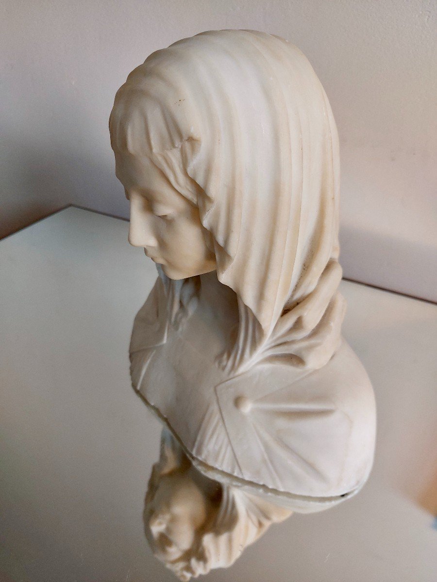 Bust In Alabaster Representing A Draped Young Holy-photo-2