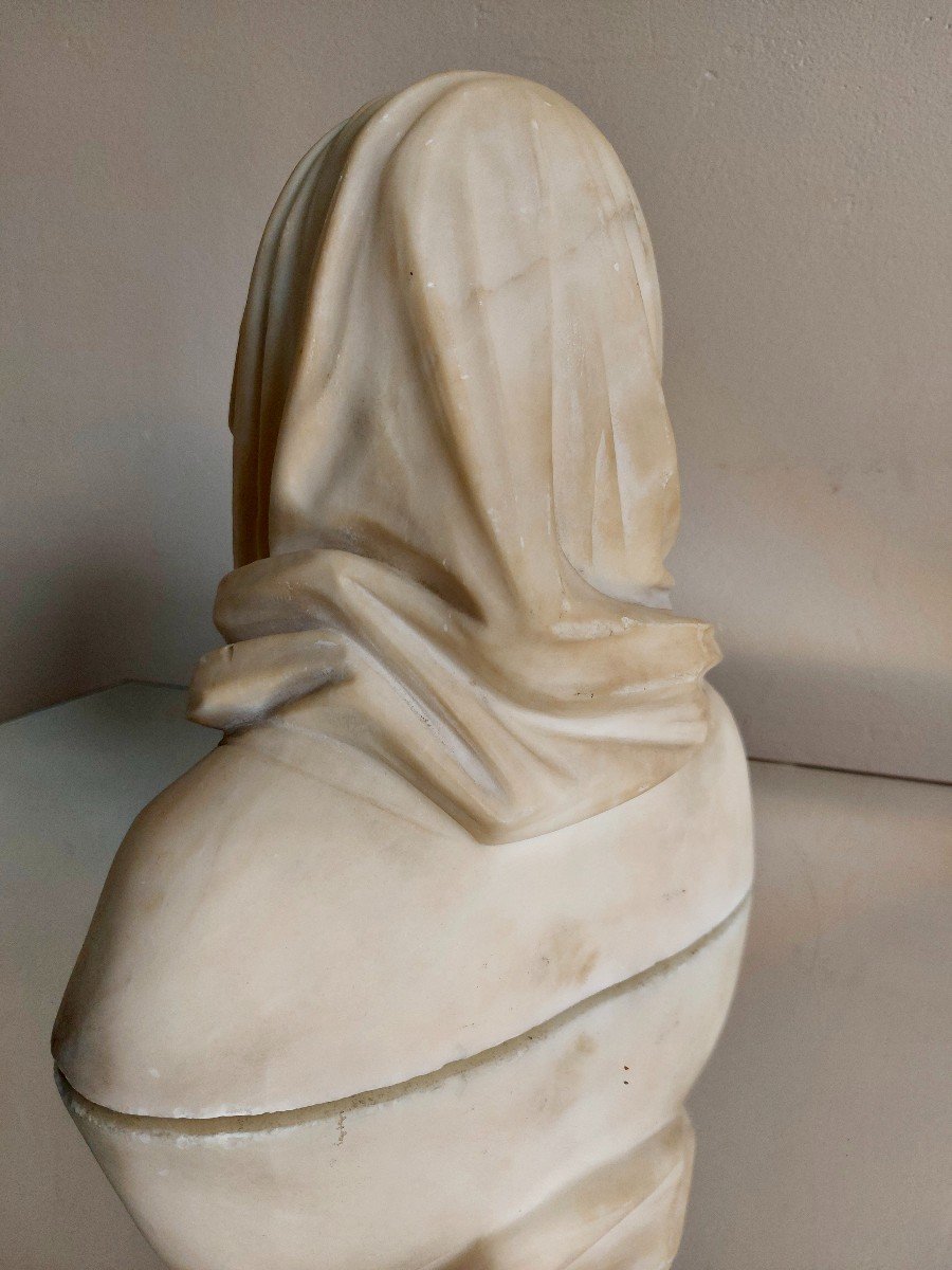 Bust In Alabaster Representing A Draped Young Holy-photo-5