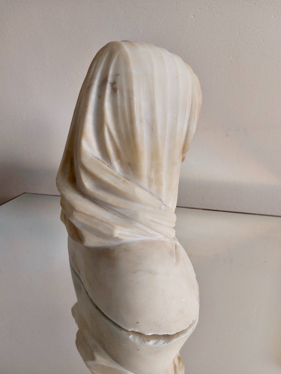 Bust In Alabaster Representing A Draped Young Holy-photo-6