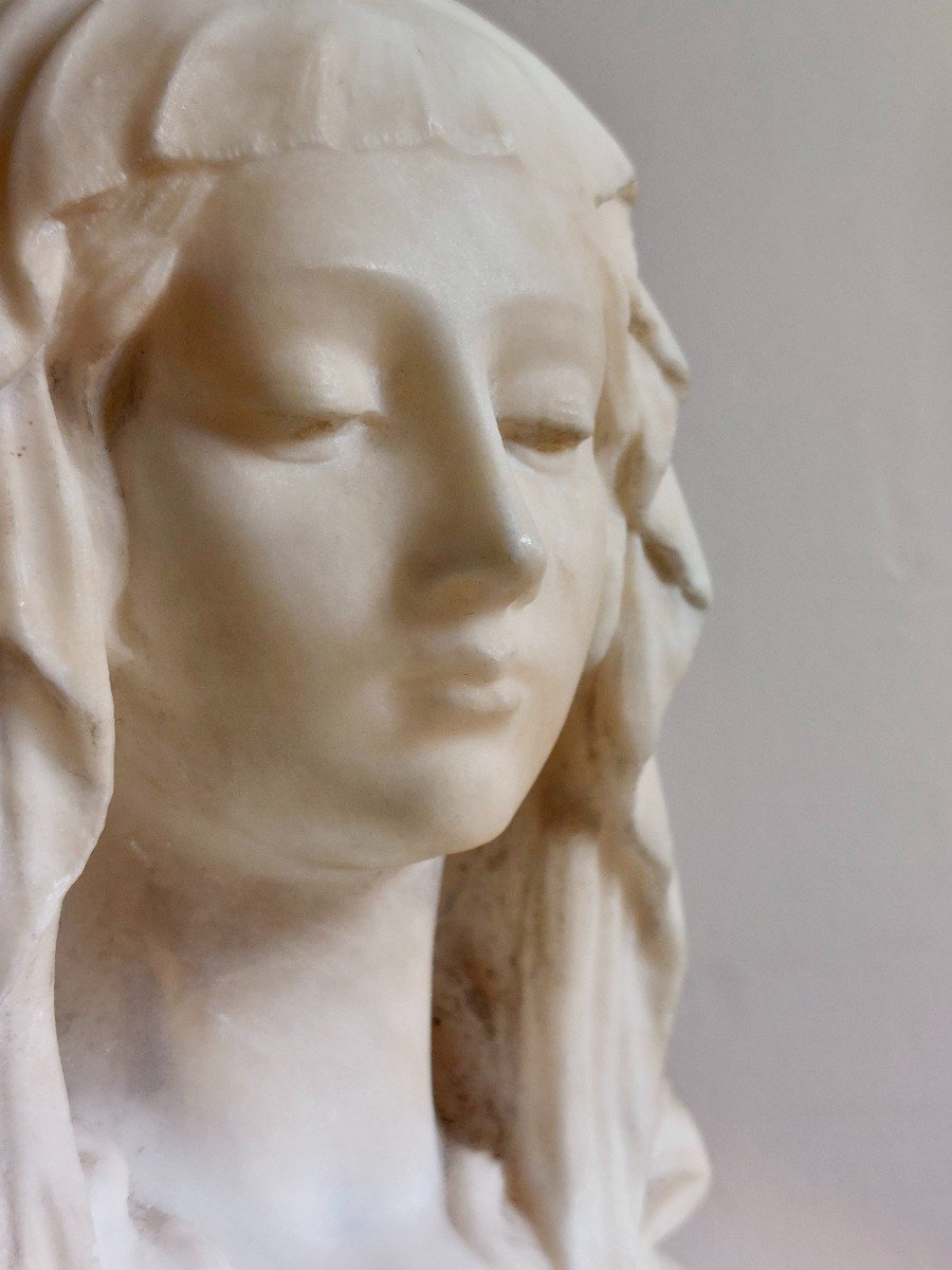 Bust In Alabaster Representing A Draped Young Holy