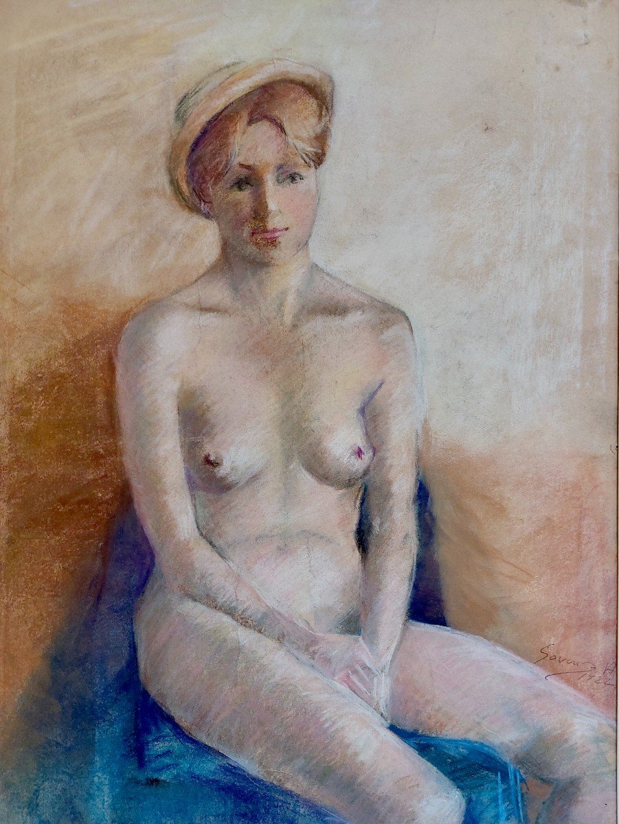 École Française dessin au pastel "femme nue" signé daté 1922-photo-2