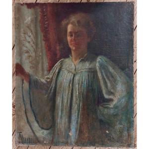 Tableau impressionniste fin XIXe "portrait d'une femme" Signature illisible