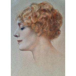 Gustave Brisgand (1867-1944) Élégante de profil école Française art nouveau