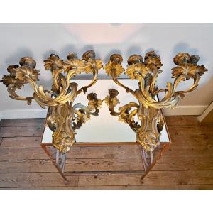 Pair Of Louis XV Rocaille Style Sconces In Napoleon III Gilded Bronze