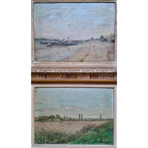 Raoul QUENIOUX (1865-1949) Paire de tableaux environs de Bordeaux et bords de Garonne