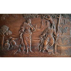 Large Religious Panel In Carved Walnut High Period Style