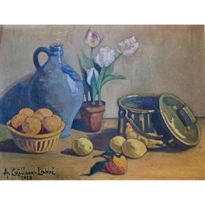 French School Still Life Dated 1927 And Signed 