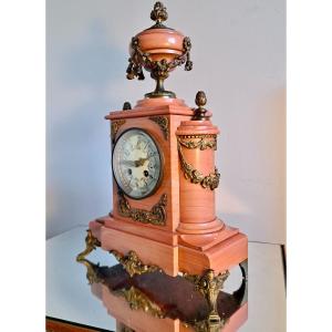 Louis XVI Napoleon III Style Clock Pink Marble And Bronze