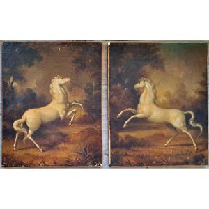 Pair Of 19th Century Horse Paintings / Horse Equestrian Art