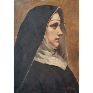 &Eacute;cole Fran&ccedil;aise n&eacute;o-classique: Profil d&#039;une religieuse dat&eacute; 1891 et monogramm&eacute;