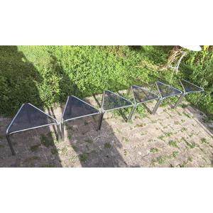 Set Of 6 Tables In Chromed Metal And Smoked Glass 2nd Half Of The 20th Century