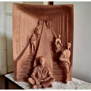 British Sculptor Paul Day 1967 High Relief Surreal Terracotta Original Dated 1995