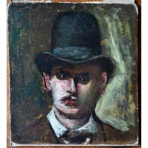 Portrait Impressionniste Homme double-face au chapeau melon 