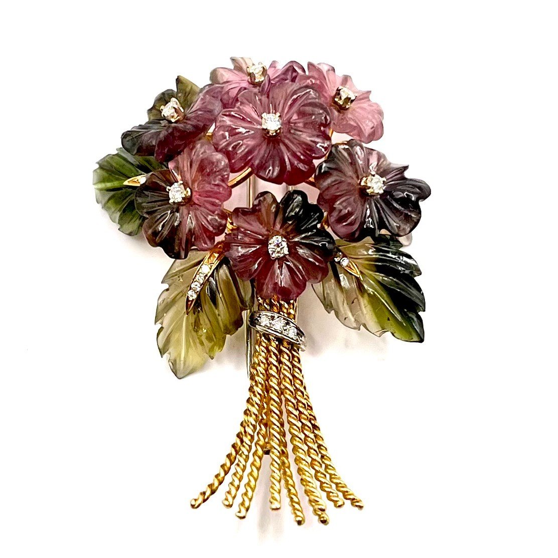 0234. Vintage Flower Brooch In Precious Stones-photo-2