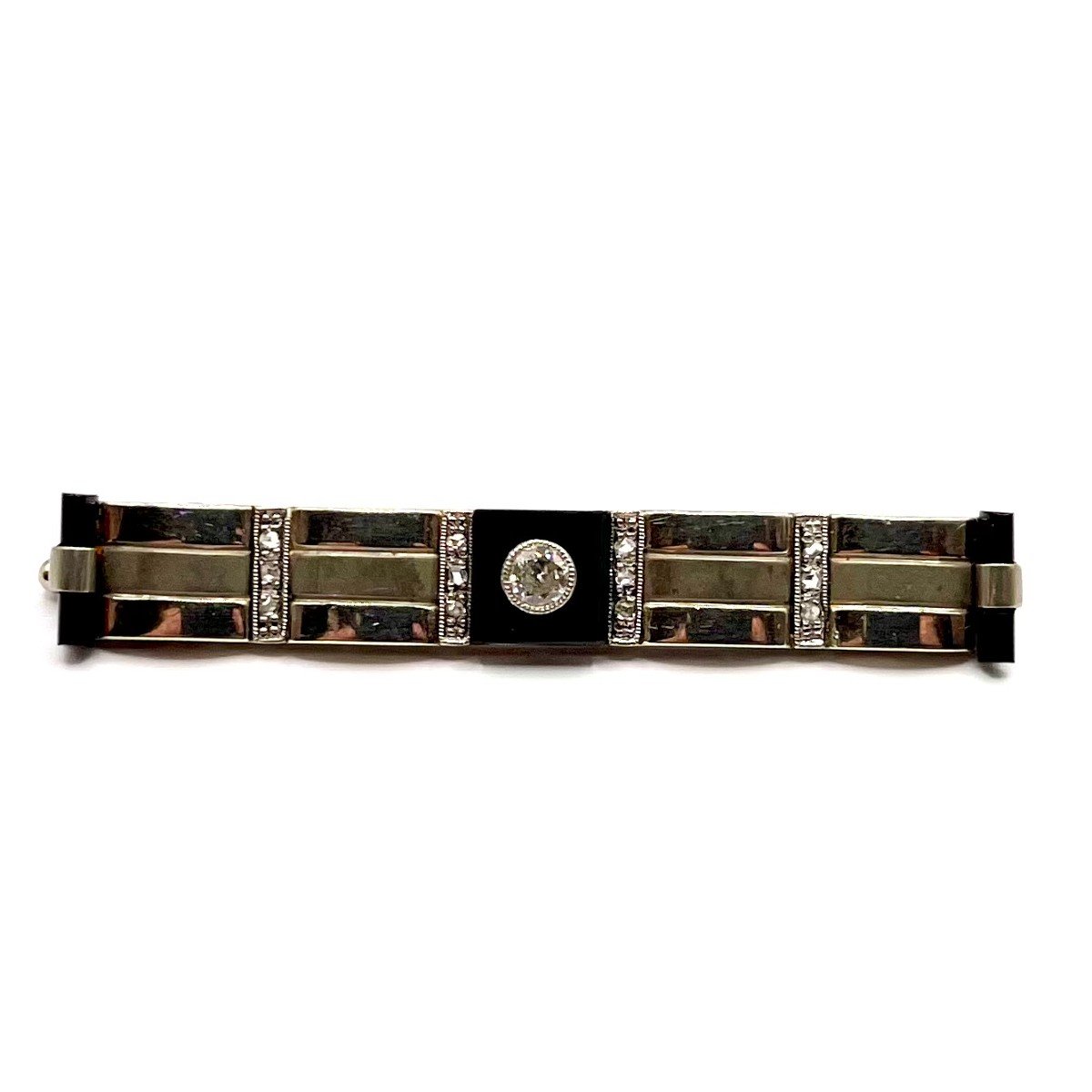 0220. Art Deco Brooch In White Gold With Diamonds And Onyx-photo-4