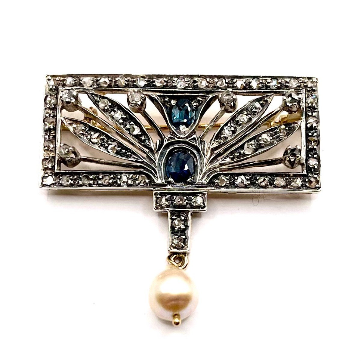 0161. Art Deco Brooch With Diamond And Blue Sapphire-photo-5