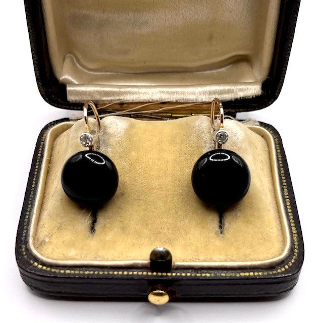 4963. Boucles d'oreilles en or avec onyx et diamants-photo-1