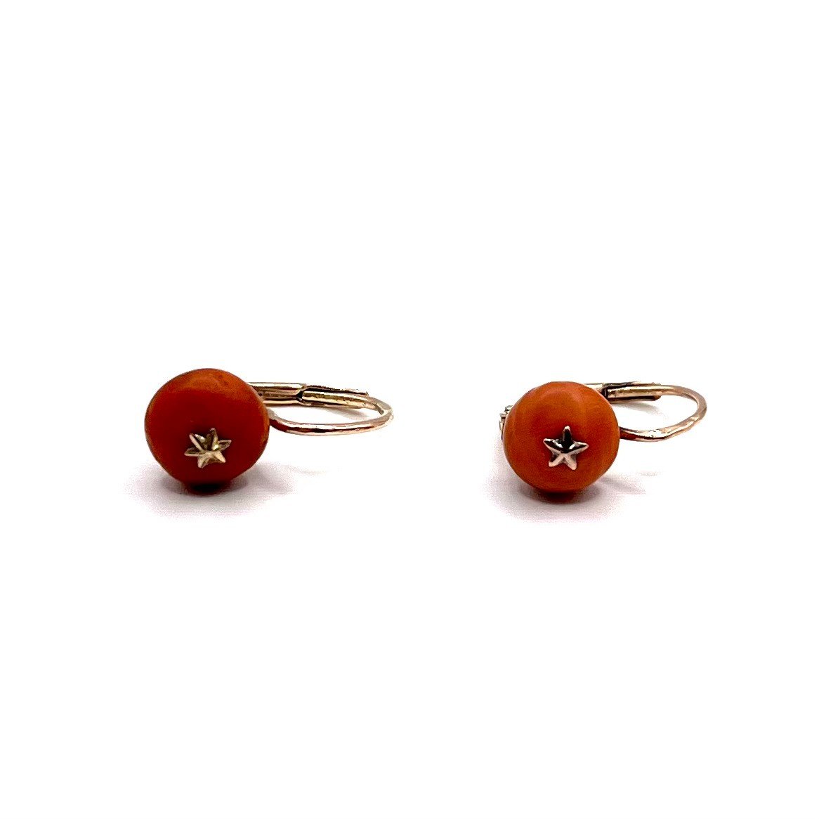 4886. Gold Earrings With Coral-photo-2
