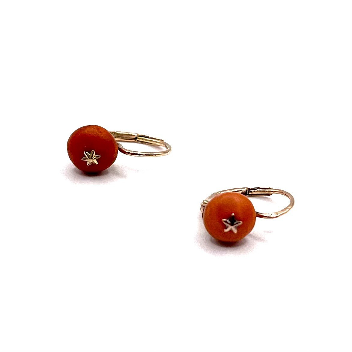 4886. Gold Earrings With Coral-photo-3