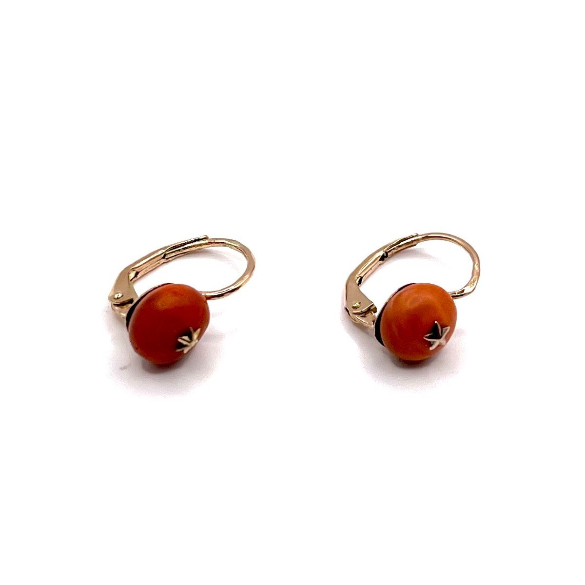4886. Gold Earrings With Coral-photo-4