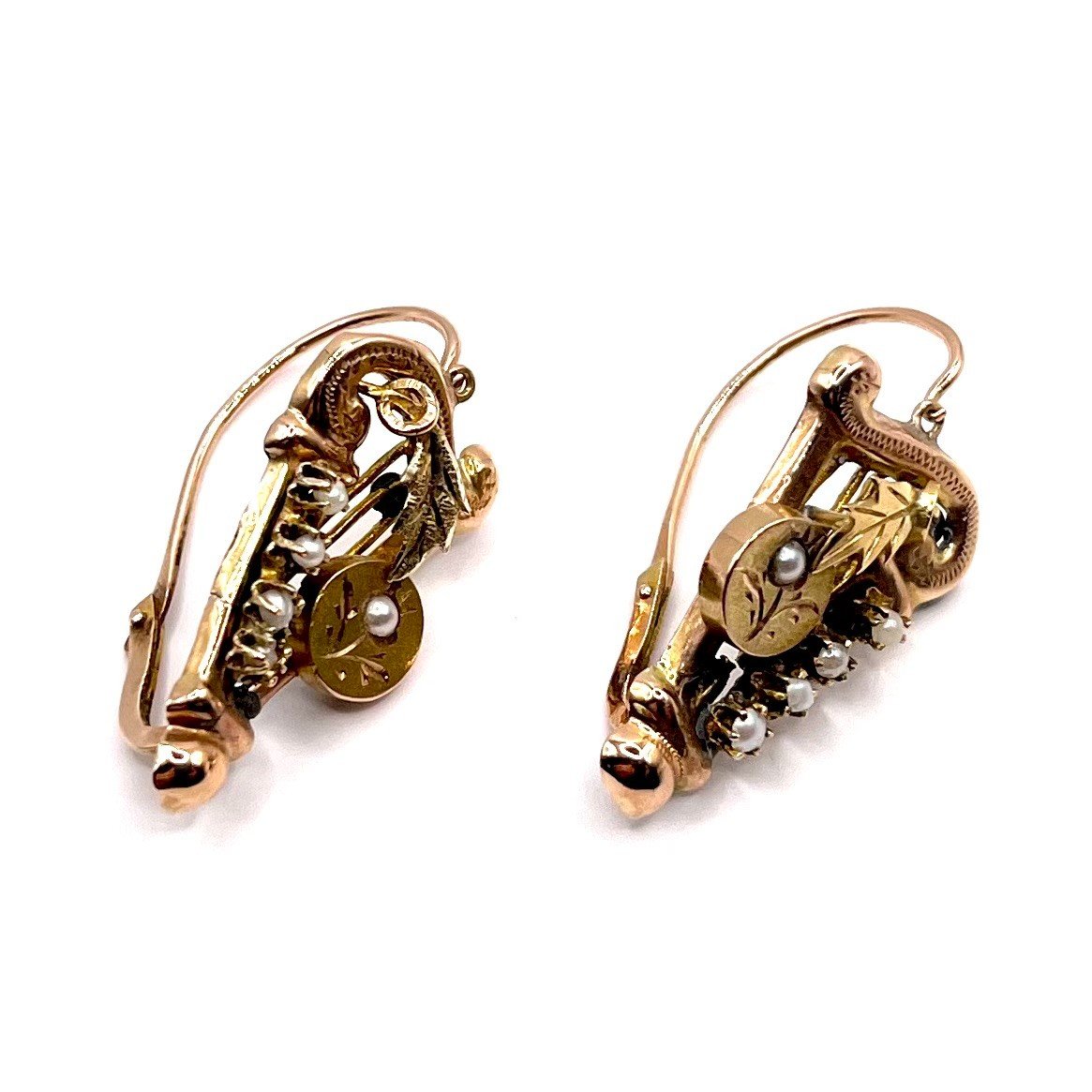 4341. Boucles d'Oreilles Biedermeier En Or Avec Perles-photo-5