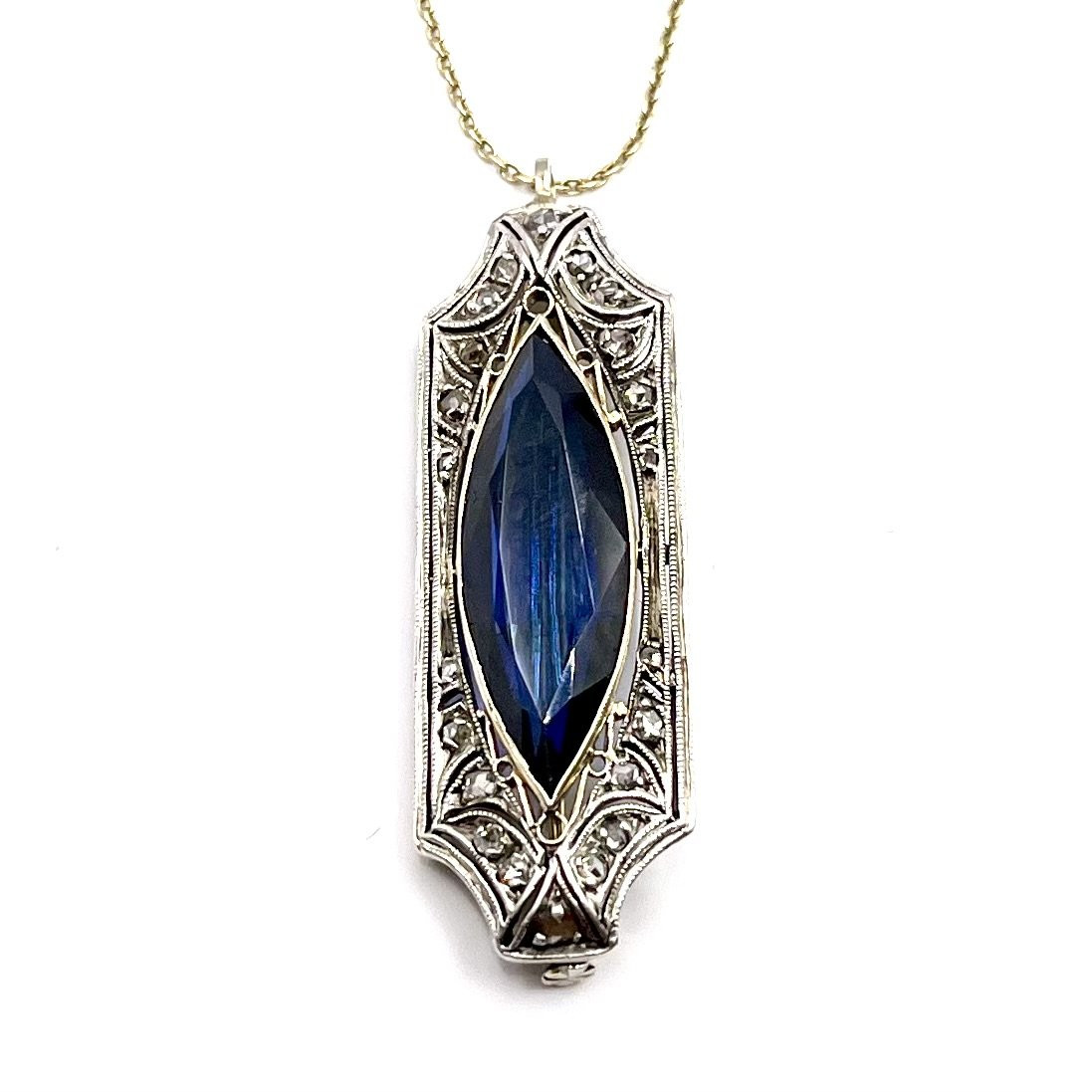 0250. Art Deco Pendant – Brooch With Diamonds And Blue Sapphire-photo-1