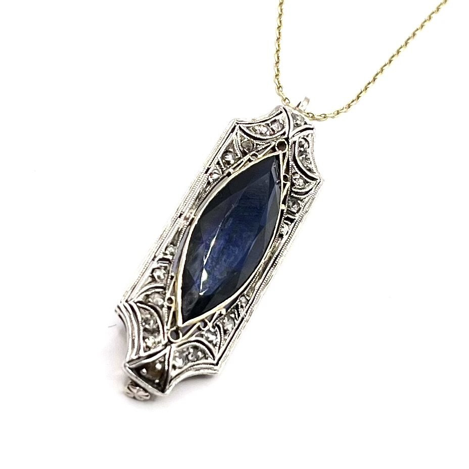 0250. Art Deco Pendant – Brooch With Diamonds And Blue Sapphire-photo-3
