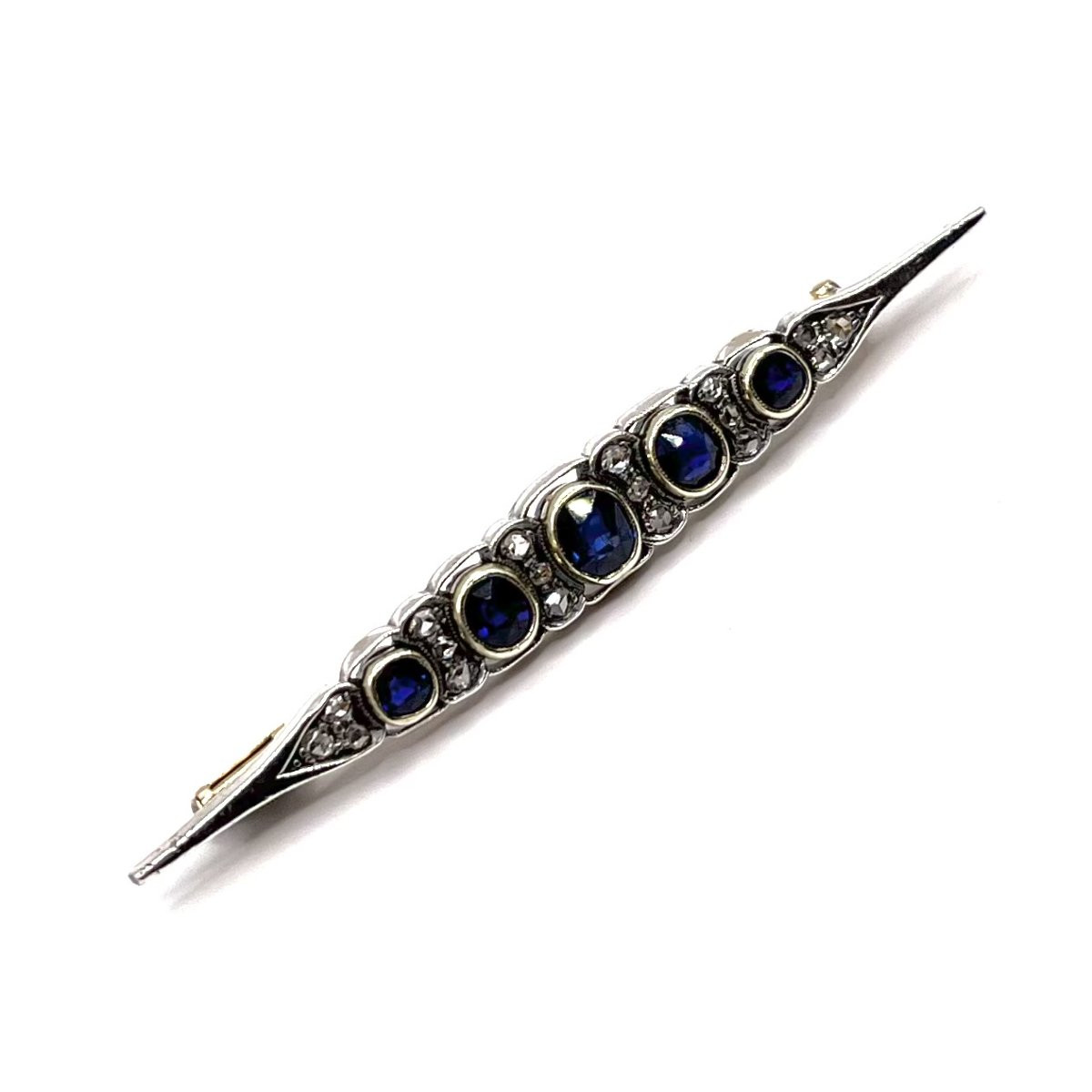 0345. Broche Art Déco avec diamants et saphirs bleus-photo-2
