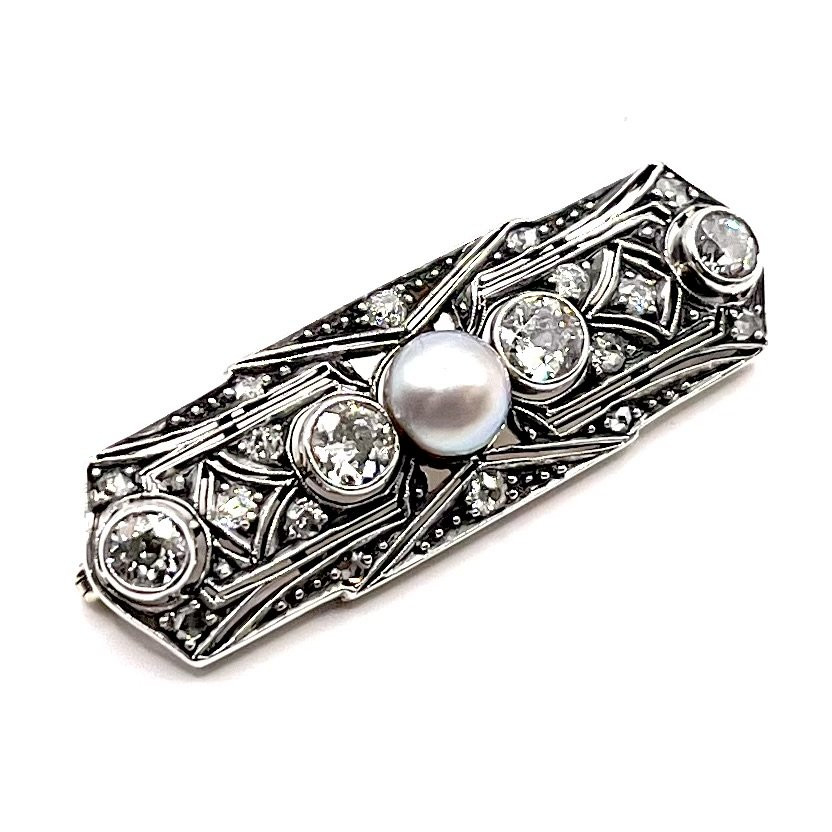 4292. Broche Art Deco ornée de diamants et de perles-photo-3