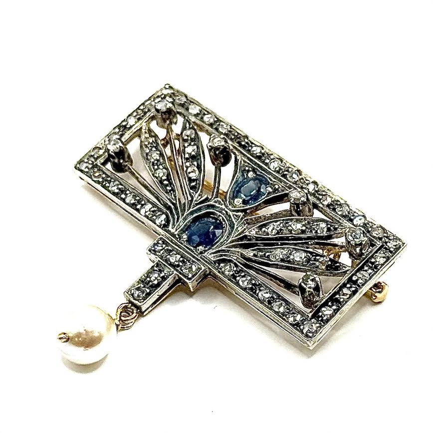 0161. Broche Art déco avec diamant et saphir bleu-photo-3