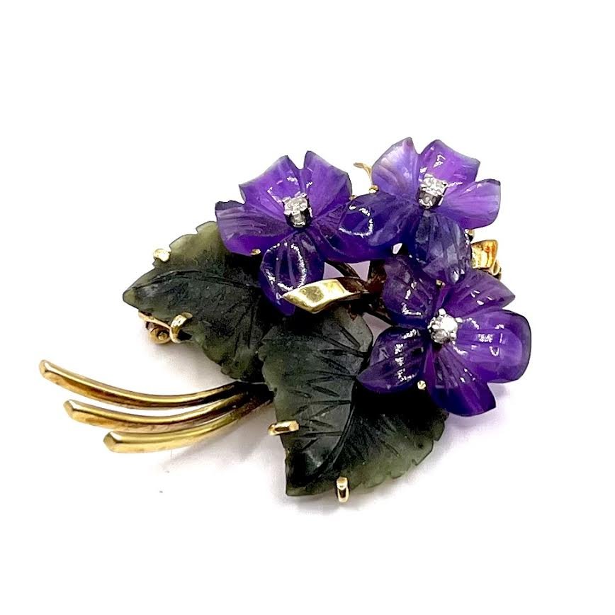 1284. Broche Bouquet de Violettes Vintage en Pierres Précieuses-photo-2