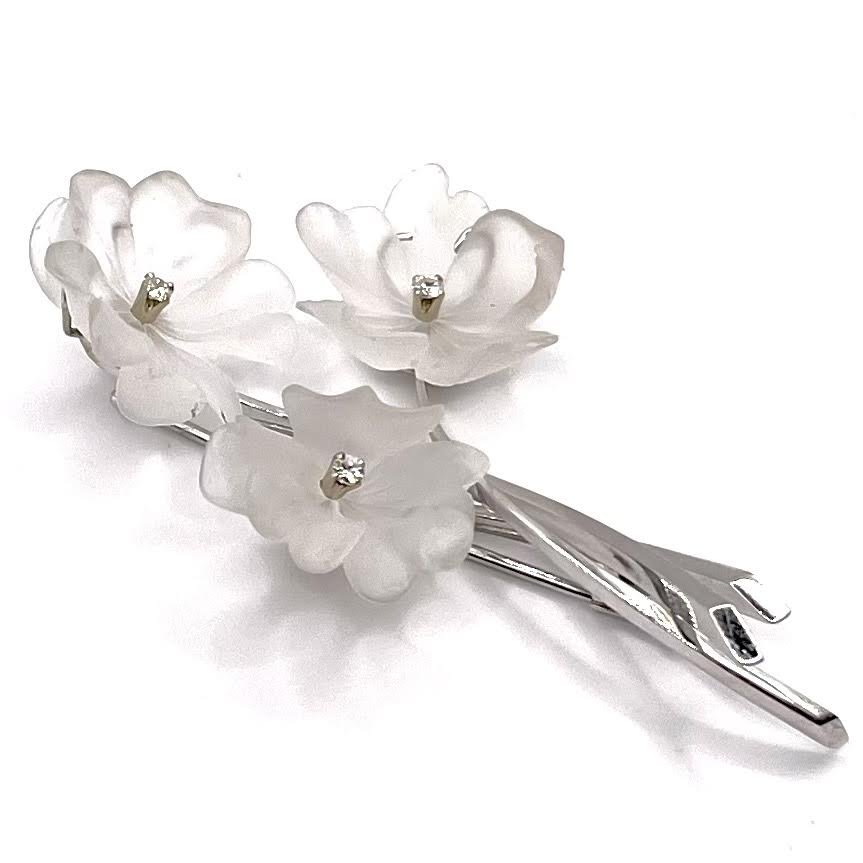 0812. Broche Vintage en Or Blanc Avec Cristal de Roche et Diamants-photo-1