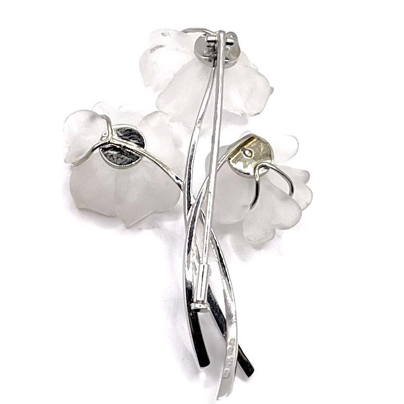 0812. Broche Vintage en Or Blanc Avec Cristal de Roche et Diamants-photo-3