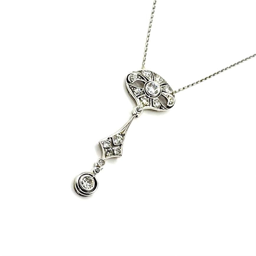 1564. Collier Art Déco en Or Blanc et Diamants-photo-2