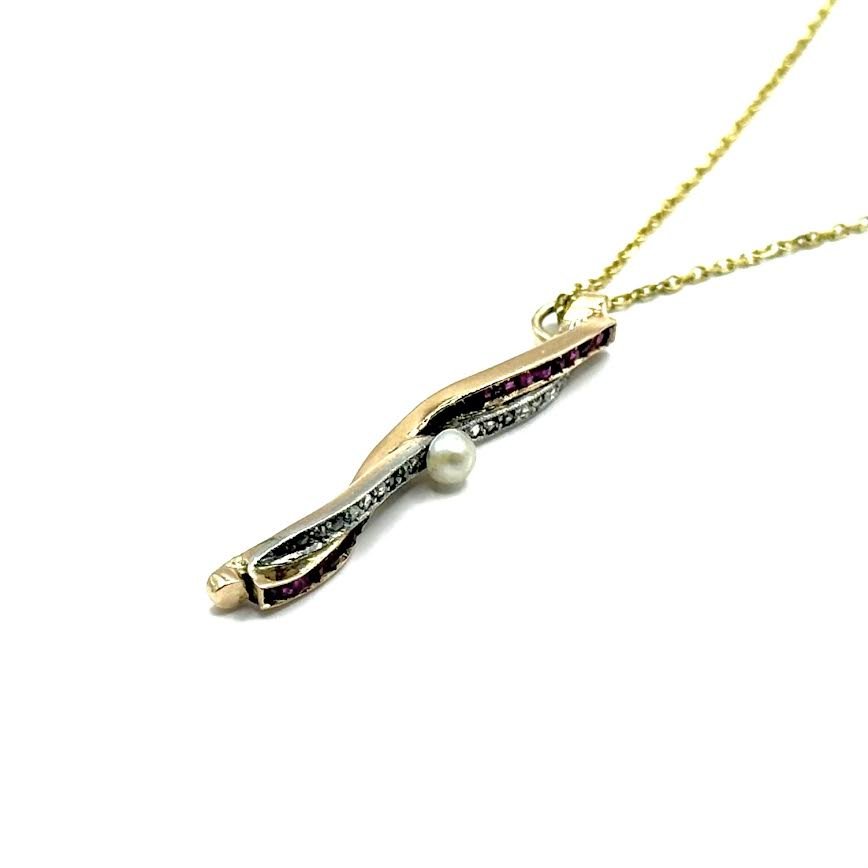 1453. Collier en Or Avec Diamant et Rubis-photo-1