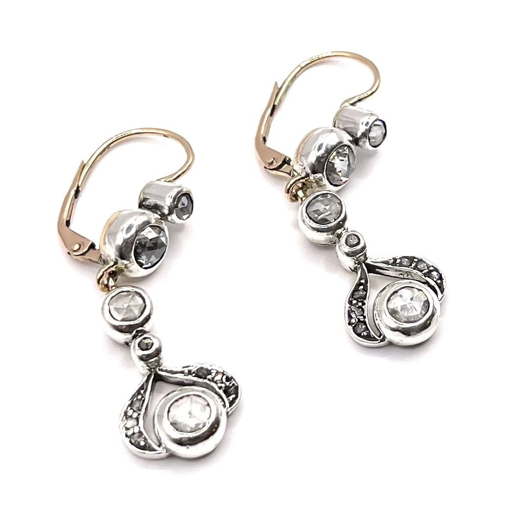 0483. Boucles d’oreilles Art nouveau ornées de diamants-photo-3