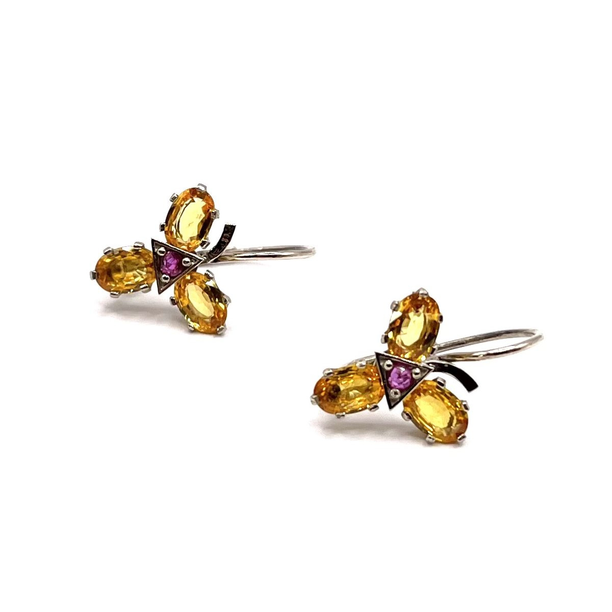 0768. Gold Earrings Adorned With Yellow Sapphires And Rubies-photo-2