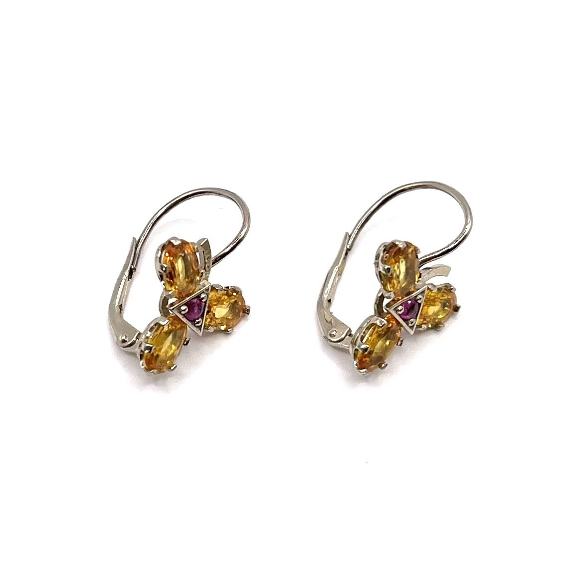 0768. Gold Earrings Adorned With Yellow Sapphires And Rubies-photo-3