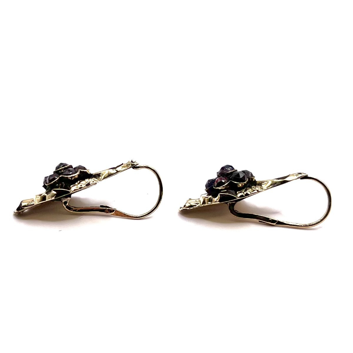 0976. Biedermeier Gold Earrings Adorned With Garnets-photo-5