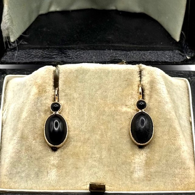 1390. Art Deco Gold Earrings, Adorned With Jet-photo-5