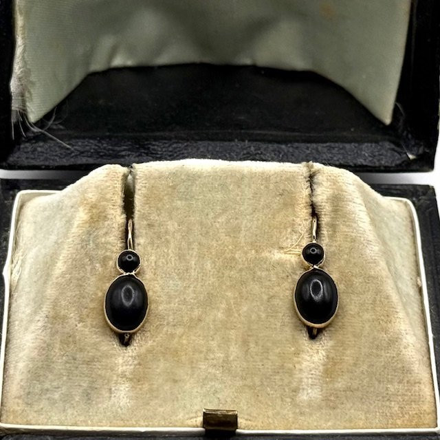 1392. Art Deco Gold Earrings, Adorned With Jet-photo-5