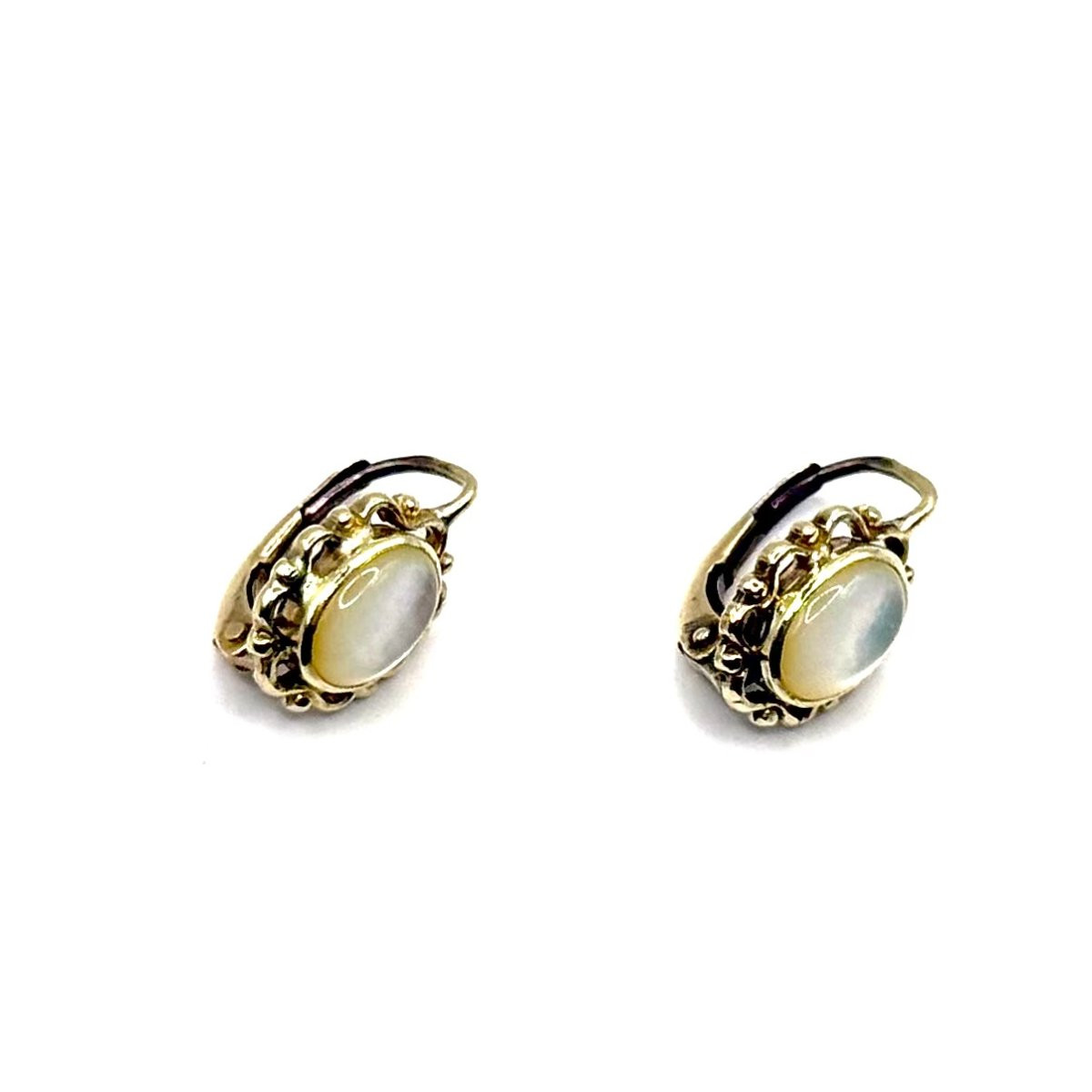 1433. A Pair Of Art Deco Gold Earrings, Adorned With Mother-of-pearl-photo-3