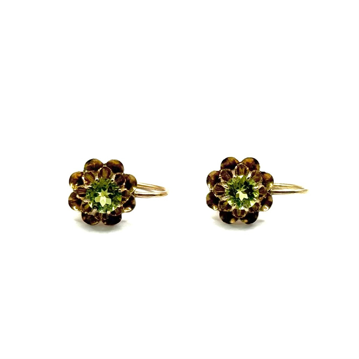 Boucles D'oreilles Anciennes Art Déco – Plaqué Or, Pendantes, Pierre Rouge
