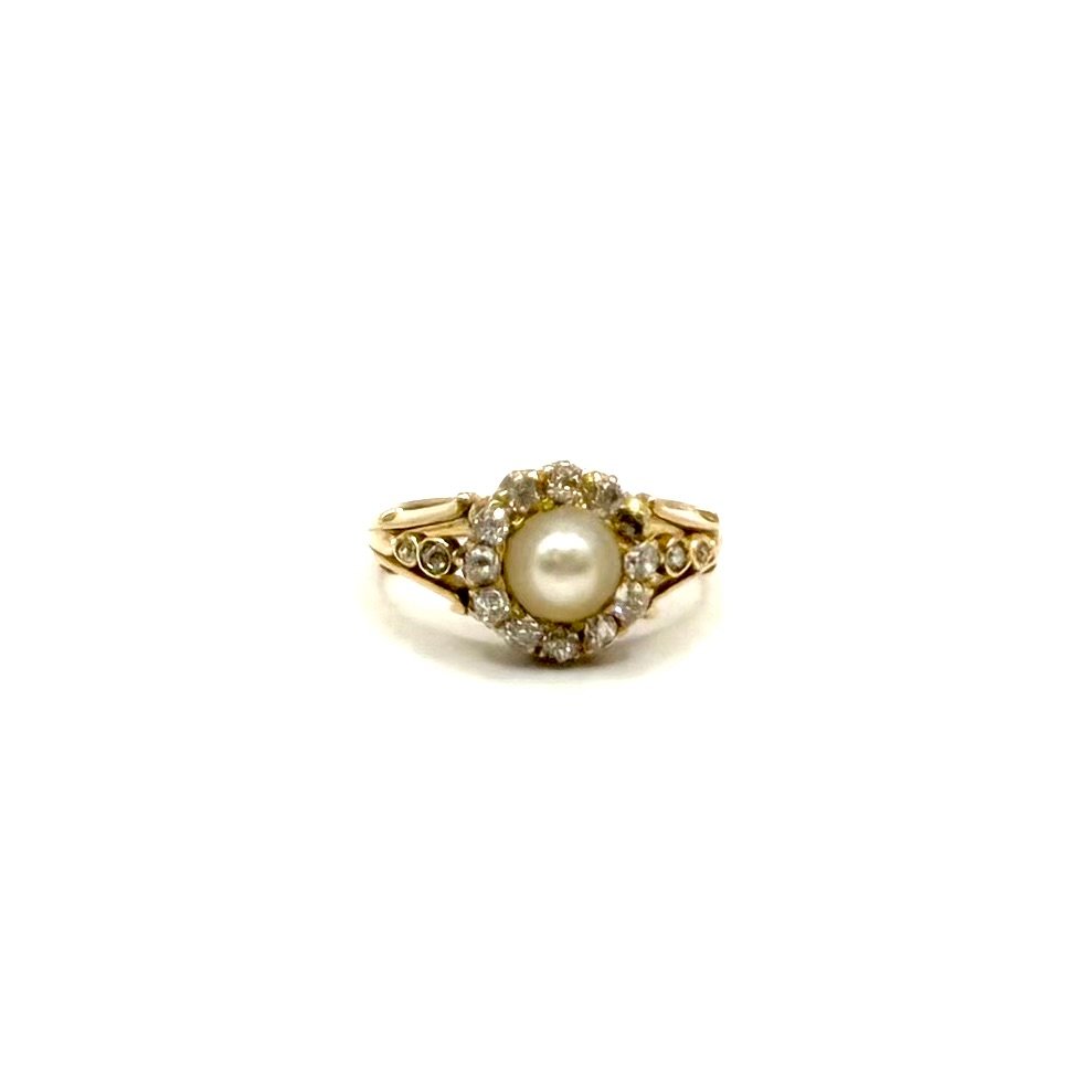 5161. Art Deco Gold Ring With A Diamond And A Pearl-photo-1